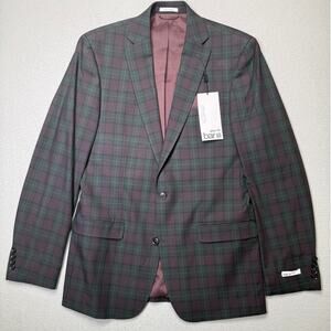 Bar III Men's Slim-Fit Wool Blend Suit Jacket Green/burgundy Plaid 40L $425